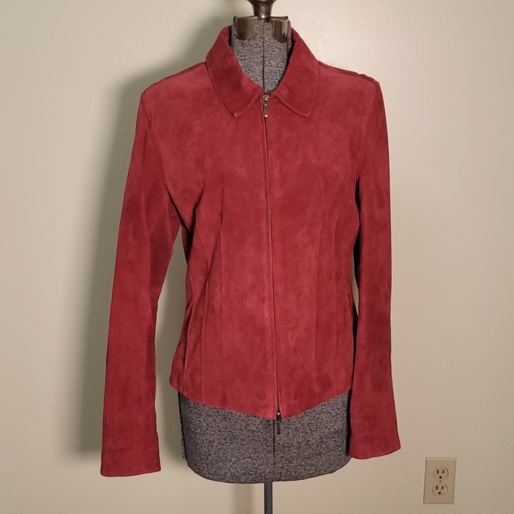 Coldwater Creek Suede Leather Fully Lined Jacket Dark Red Burgundy Size Medium M